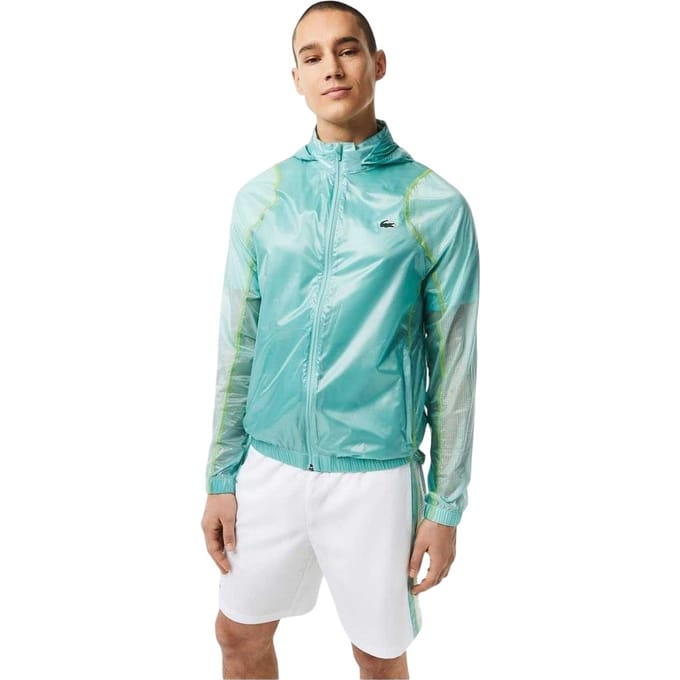Lacoste Heren Jas met capuchon en krokodillenprint (Munt)