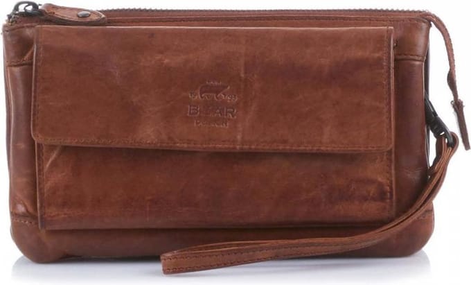Bear Design Cow Lavato Leren Schoudertas / Clutch - Cognac