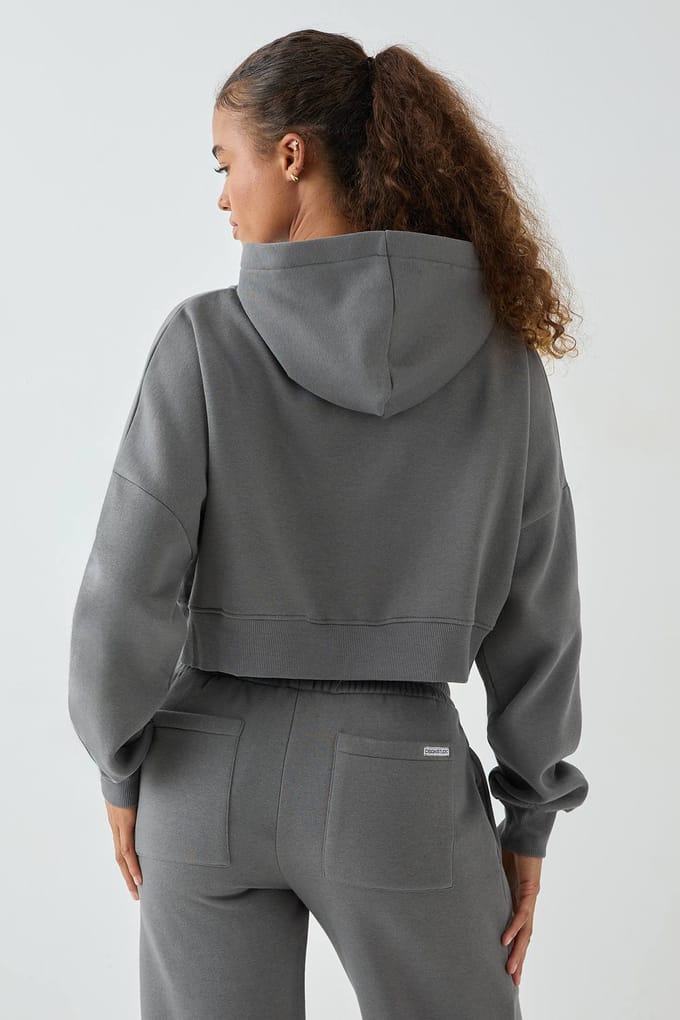 Dames DSGN Studio Boxy Crop Hoodie | Charcoal | Maat: Medium