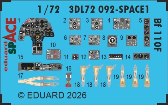 Eduard Modelbouwdecoratie - 3DL72092 Sp - Accessoires Set voor Messerschmitt Bf 110F Photo-etch