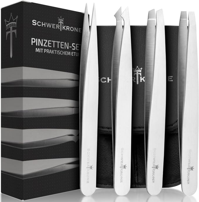 Pincetten Set 4 Delig voor Precisie Ontharing en Splinters - Roestvrij Staal
