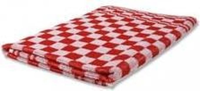 Keukendoek 100% katoen  geblokt rood / wit