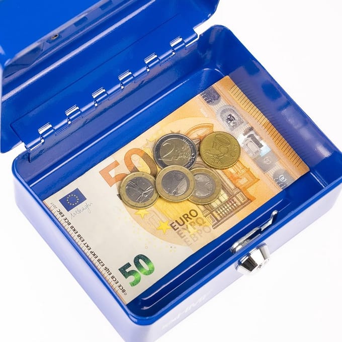 Compacte Blauwe Geldkist met Slot en Uitneembaar Muntenvak