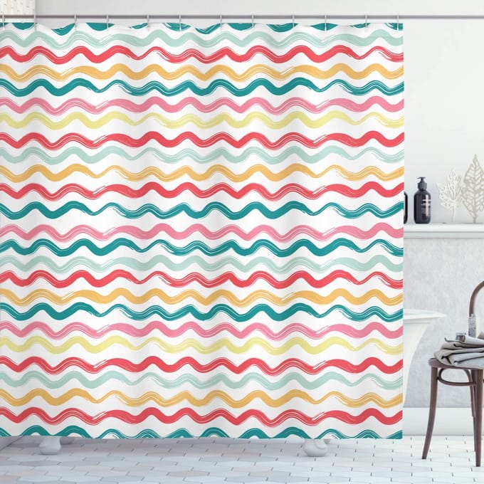ABAKUHAUS Douchegordijn Gestreept – Boho Lijnen, 175x180 cm, Multicolor