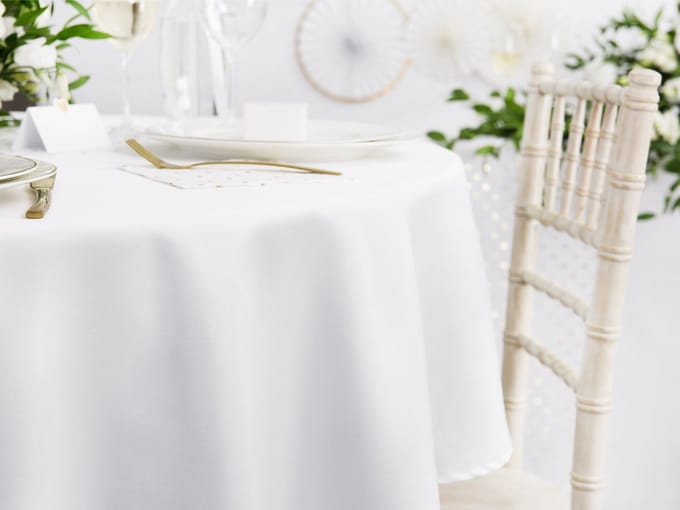 Partydeco tafelkleed - rond - wit - 280 cm - polyester - Bruiloft tafellaken