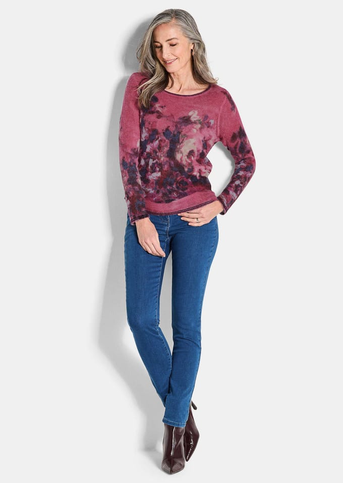 Tricot pullover met alpacawol - roze / meerkleurig / gedess. - Gr. 21 van Goldner Fashion