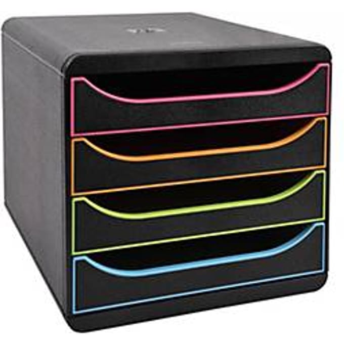 Ladebox Big Box Plus Black Office Zwart/Harlekijn, 4 open laden, A4/A4+, stil, stop
