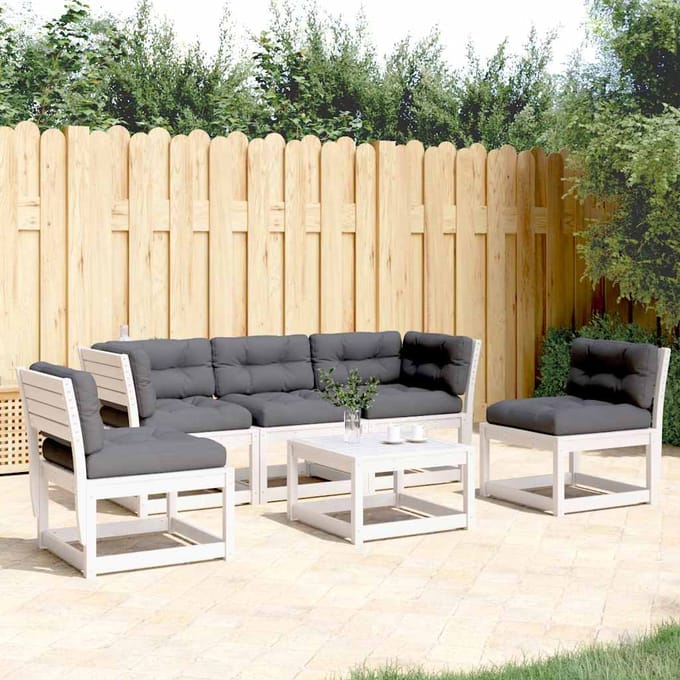 vidaXL - 5-delige - Loungeset - met - kussens - massief - grenenhout - wit