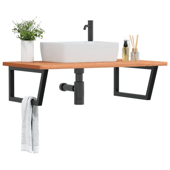 vidaXL - Badkamer - wandschap - staal - en - massief - beukenhout