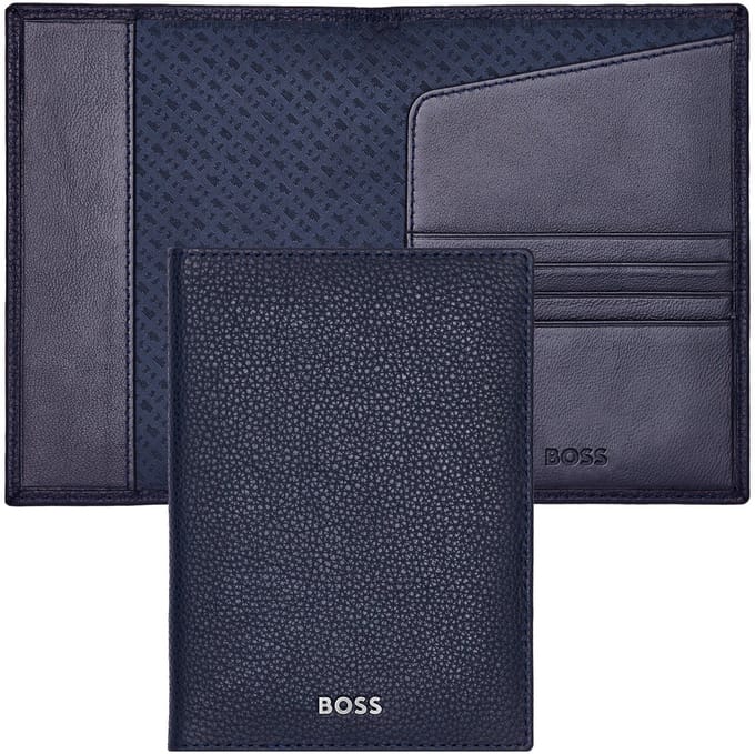 HUGO BOSS Leren Identiteitskaarthoesje Classic Grained Passport Case Dark Blue Donkerblauw