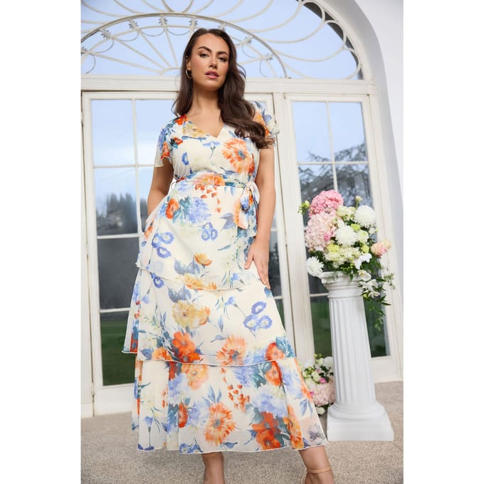Yours London Witte Bloemenmaxijurk Met Lagen Size 48