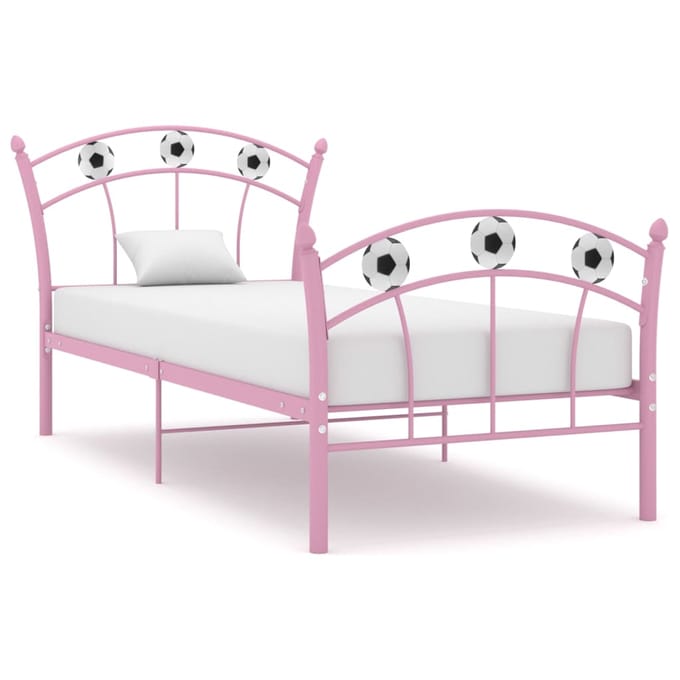 vidaXL - Bedframe - met - voetbaldesign - metaal - roze - 90x200 - cm