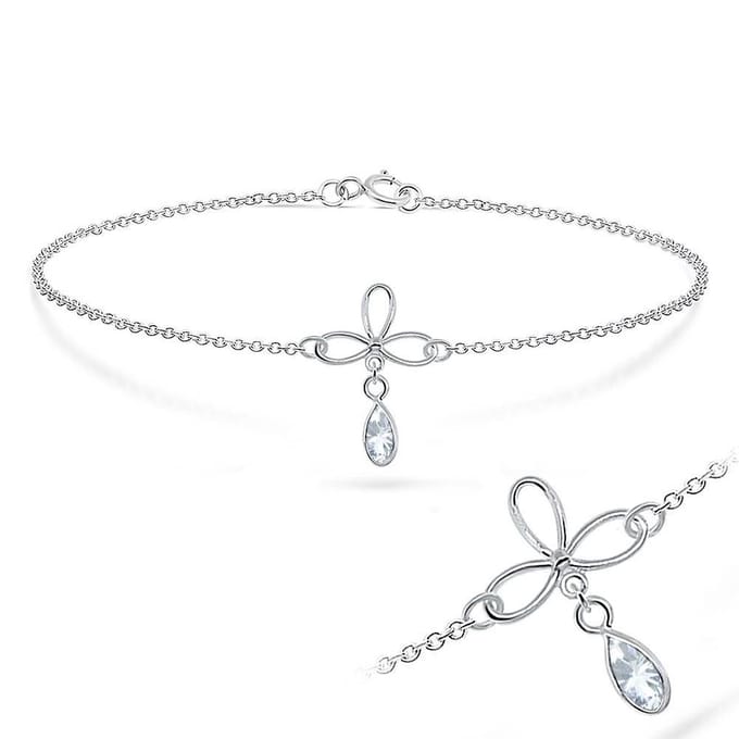 Joy|S - Zilveren bloem armband - 18 cm - kristal druppel bedel