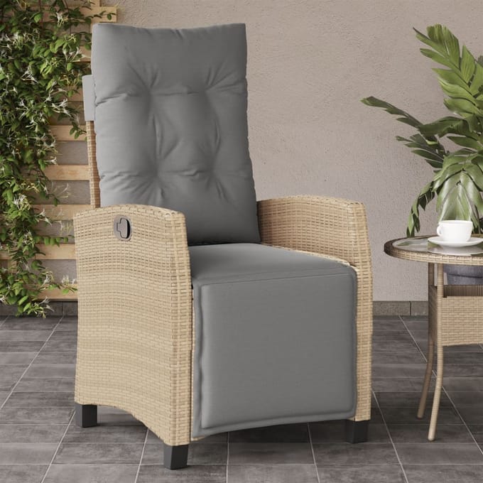 vidaXL - Tuinstoel - verstelbaar - met - voetensteun - poly - rattan - gemengd - beige