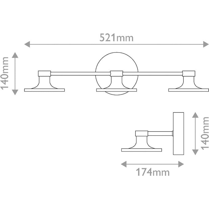 Elstead LED wandlamp Issa, goudkleurig, 52 cm, 3-lamps, metaal IP44