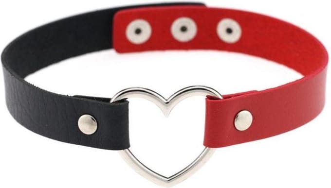 Punk Hart Choker - Gothic Ketting - Collier - Rood Zwart - 40 cm - 1 stuks