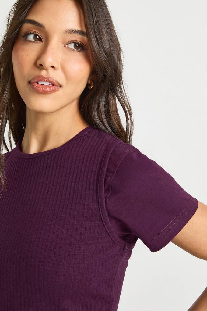 boohoo Dames Geribbelde Dubbele Laag Racer Mouwloos Top | Plum | Maat: 12