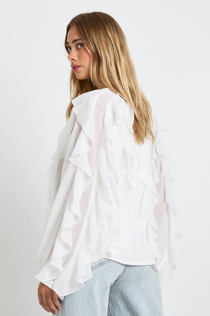 boohoo Dames Chiffon blouse met ruches | Creme | Maat: 34