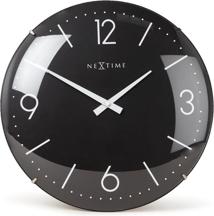 NeXtime Basic Dome – Wandklok – 35 cm – Bol Glas – Zwart