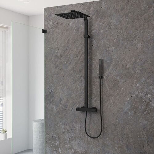 Kronenbach shower system square, with thermostat and overhead shower 23258001SMKB