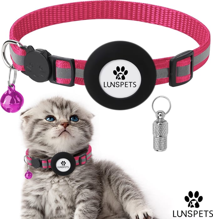 Lunspets - Kattenhalsband - Geschikt voor Airtag - Veiligheidssluiting - Reflecterend - Roze