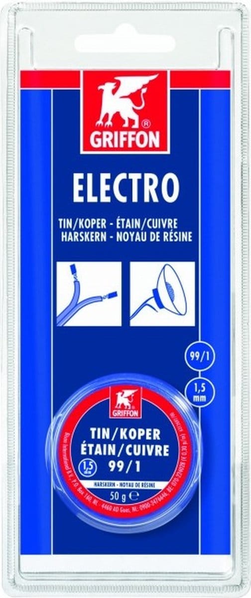 Griffon electro draadsoldeer tin/koper 99/1 harskern Ø 1,5 mm. - 50 gram