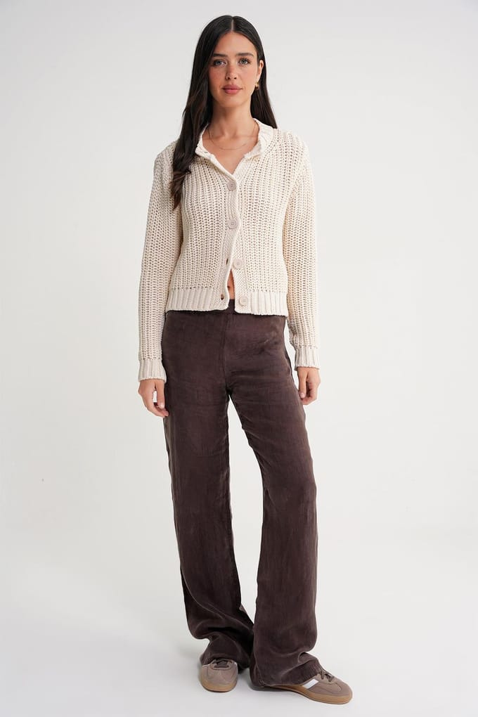 Gestructureerde Ribgebreide Cardigan met Knopen