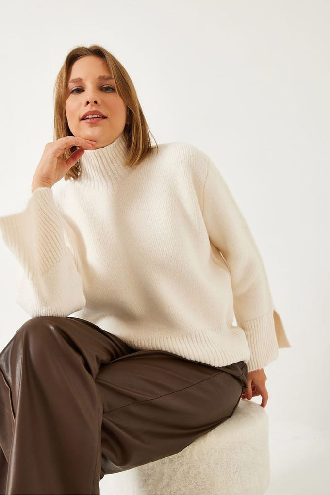 Turtleneck Relaxed Fit Trui met Splitdetail