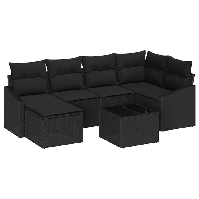 vidaXL - Bankstel - 7 - st - Zwart - poly - rattan
