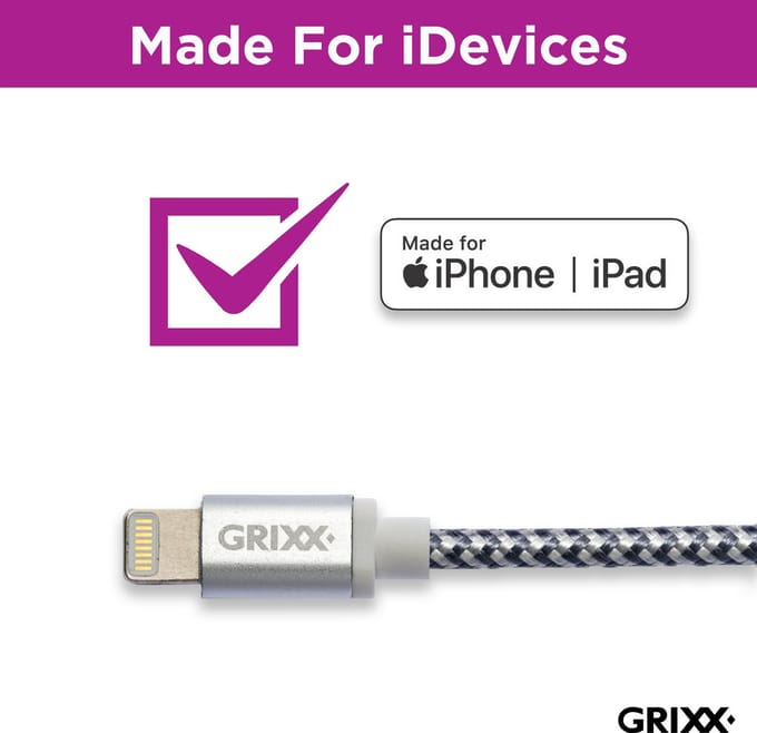 Lightning naar USB-A kabel - Grixx - MFi - 1 meter - Grijs-wit