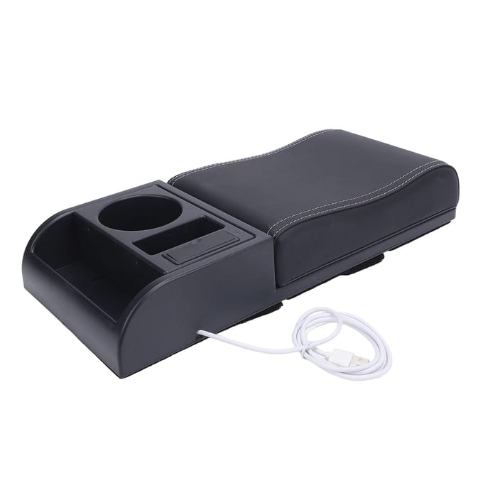 Middenconsole Armsteun Doos Cover Verstelbare Lengte met USB-Oplaadpoort Bekerhouder Universele Pasvorm wit