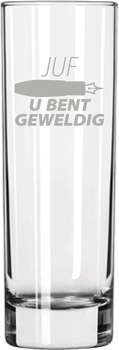 Gegraveerde longdrinkglas 22cl Juf u bent geweldig