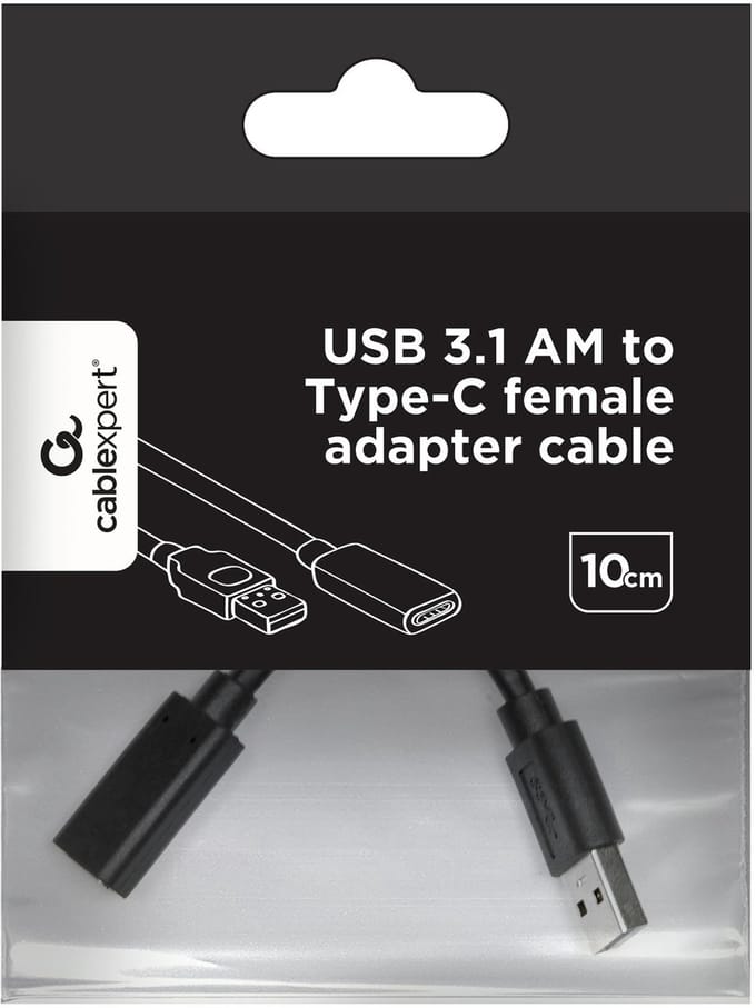 USB-A (m) - USB-C (v) adapter - USB3.0 / zwart - 0,10 meter