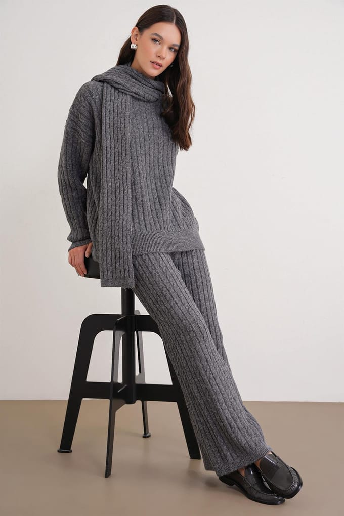 Overmaatse Haarvlecht Patroon Breisels Co-Ord Set