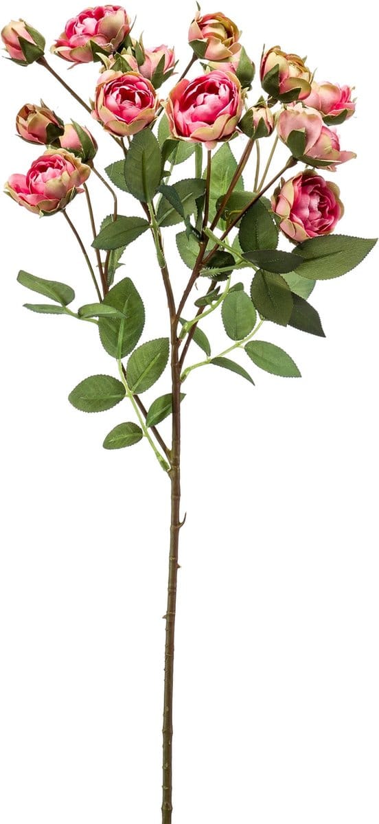 Emerald - Kunstbloem Roos mini 57cm roze/groen - Kunstplant voor binnen