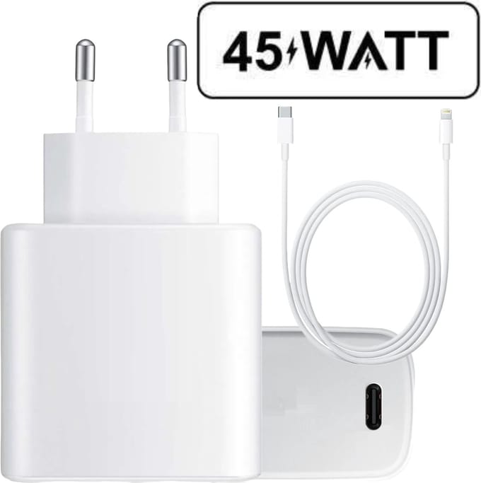 Snellader geschikt voor iPhone + Lightning kabel 3 meter - Usb C adapter 45w - Met oplaadkabel geschikt voor iPad / iPhone 14 13 12 11 X