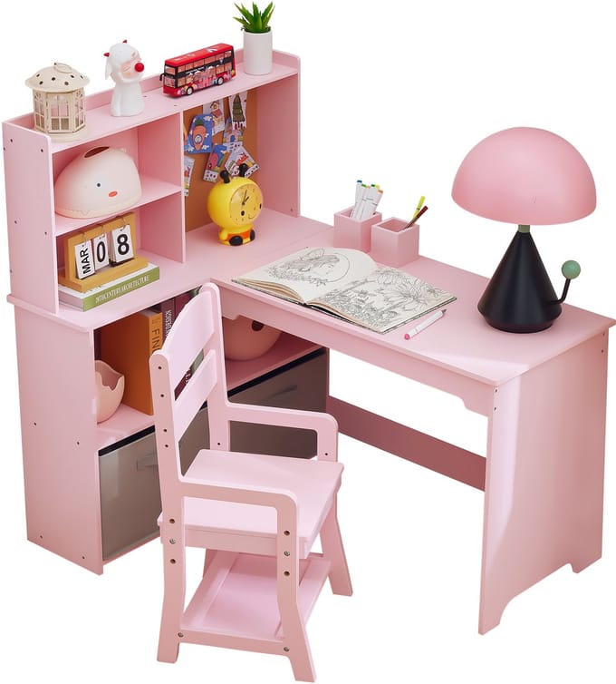 Kinderbureau Met Stoel - Multifunctioneel - Met Spiegel & Bord - Roze