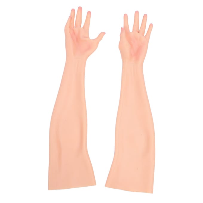 1 Paar Siliconen Realistische Handschoenen Volledige Arm Hoge Simulatie Vrouwelijke Hand Kunstmatig voor Prothese beige