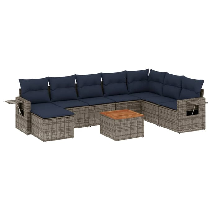 vidaXL - 9-delige - tuinbankset - met - kussens, - grijs - polyrotan