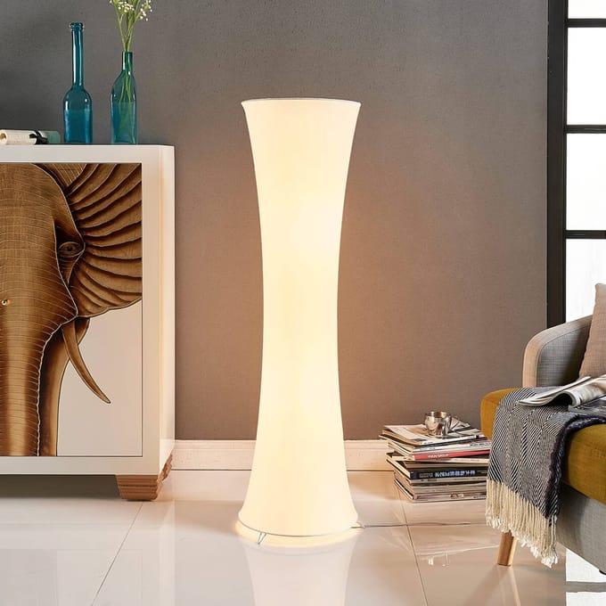 Lindby - vloerlamp - 2lichts - Stof, metaal - H: 123 cm - E27 - wit