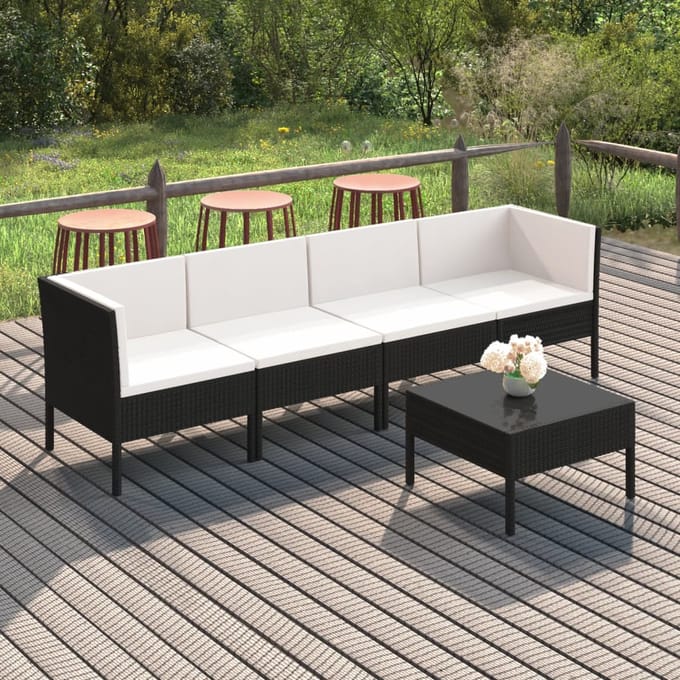 vidaXL - 5-delige - Loungeset - met - kussens - poly - rattan - zwart