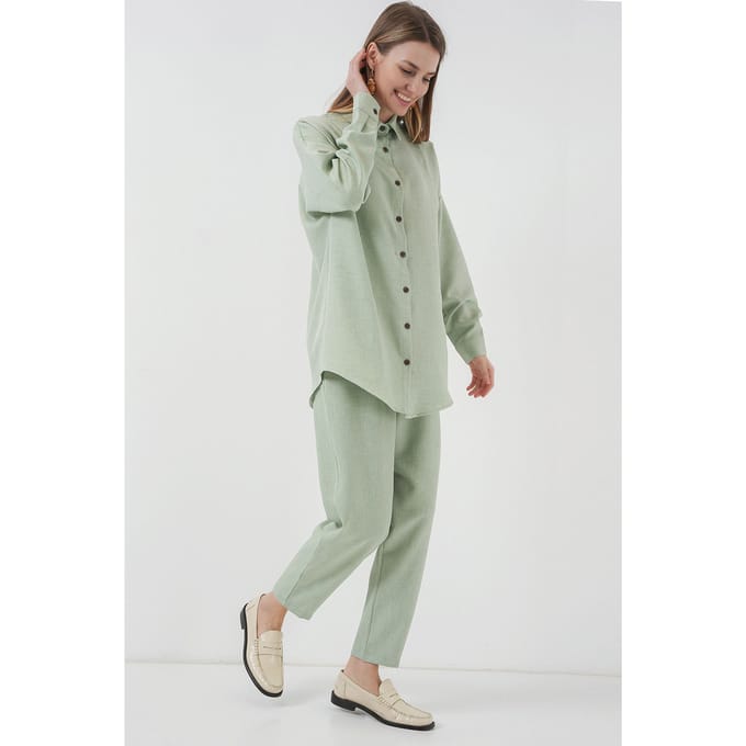 Linnenmix Lange Mouwen Shirt en Broek Set