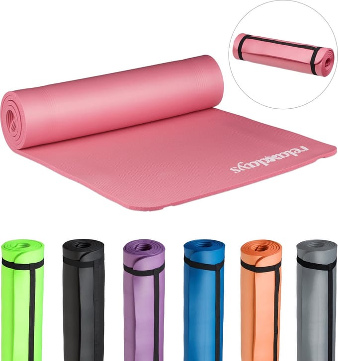 yogamat - 60 x 180 cm - 1 cm dik - met draagband - roze