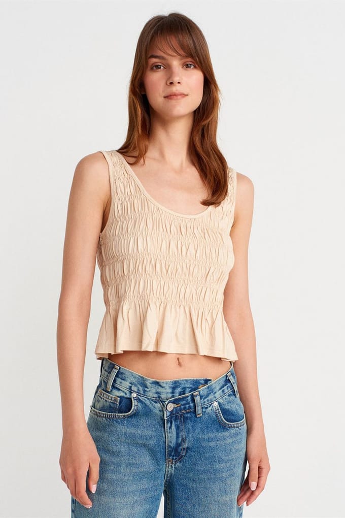 Gestructureerde Katoen-modal Crop Cami Blouse