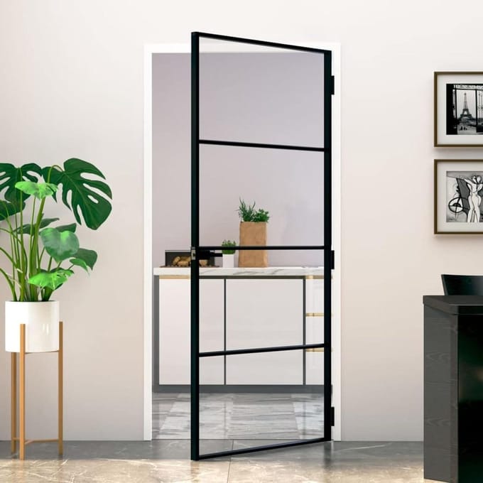 Binnendeur Glas - Entree deur - Ruimte scheiden - Sleek aluminium frame - 93 x 201.5 cm - Zwart