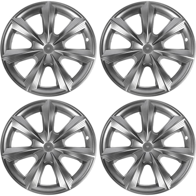 4 pièces Cache-moyeu de roue 19 pouces à clipser Style épée Couvre-roue intégral Cache-moyeu pour modèle Y 2021-2024 Silver Grey gray