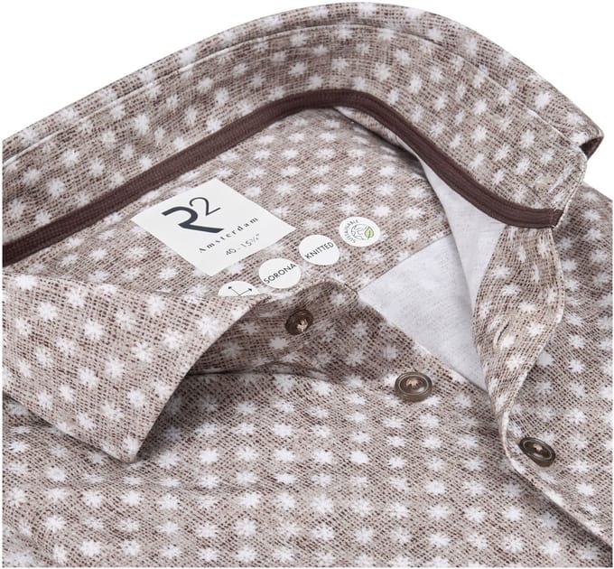 R2 Overhemd Sorona Flower Print Beige - Maat 42 - Heren - Overhemden Formeel