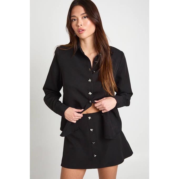 boohoo Dames Zilveren knop geweven minirok | Black | Maat: 8