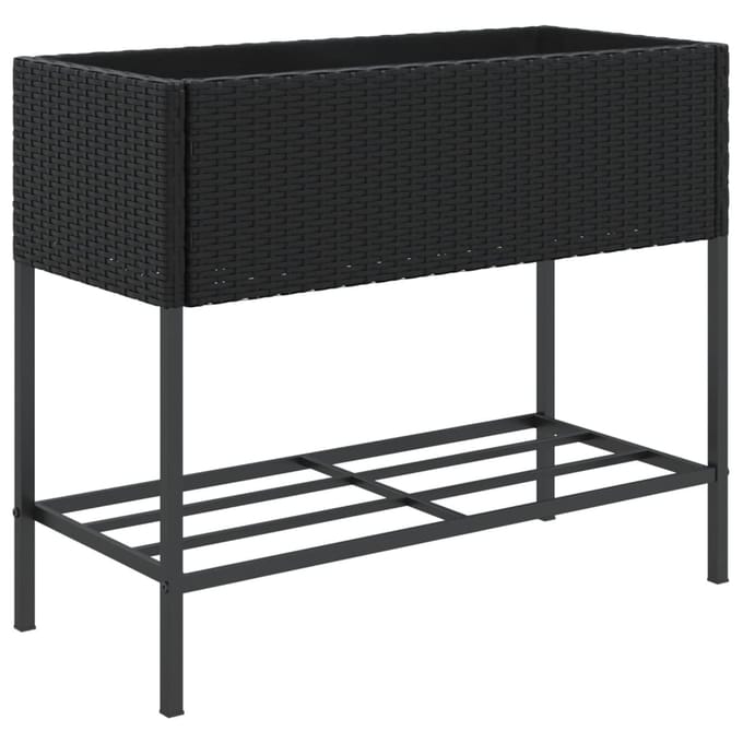 vidaXL - Plantenbak - met - schap - poly - rattan - zwart