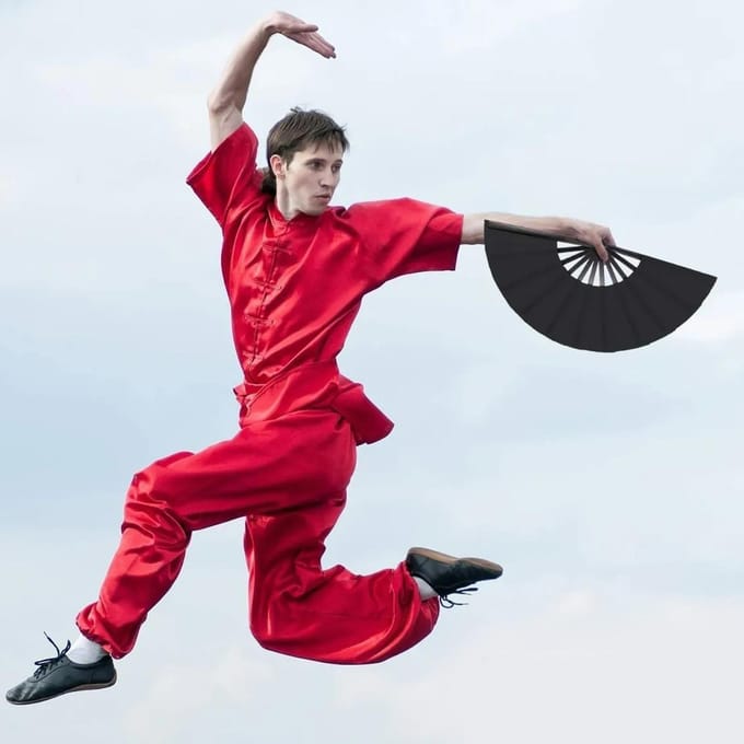 Kung Fu Waaier Opvouwbare Zwarte Handwaaier voor Podiumoptredens Feesten Decoraties Jubilea black